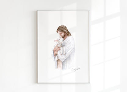 Jesus Holding Lamb Print